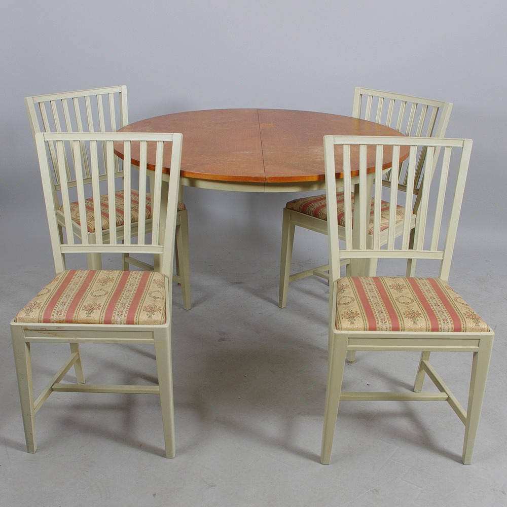 MATSALSGRUPP, gråmålad med teakskiva, Carl Larsson-stil.