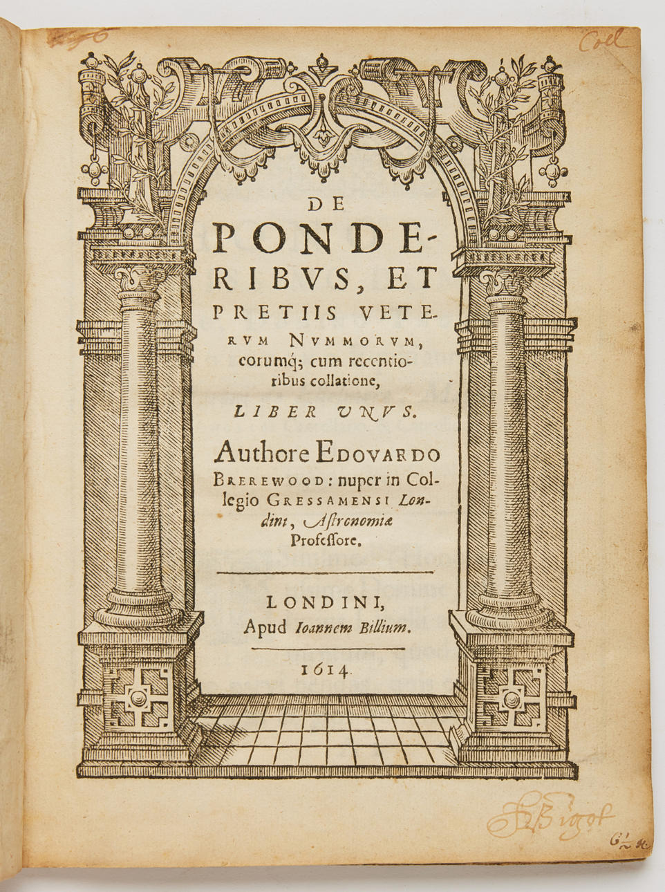 Numismatical work by Brerewood 1614.