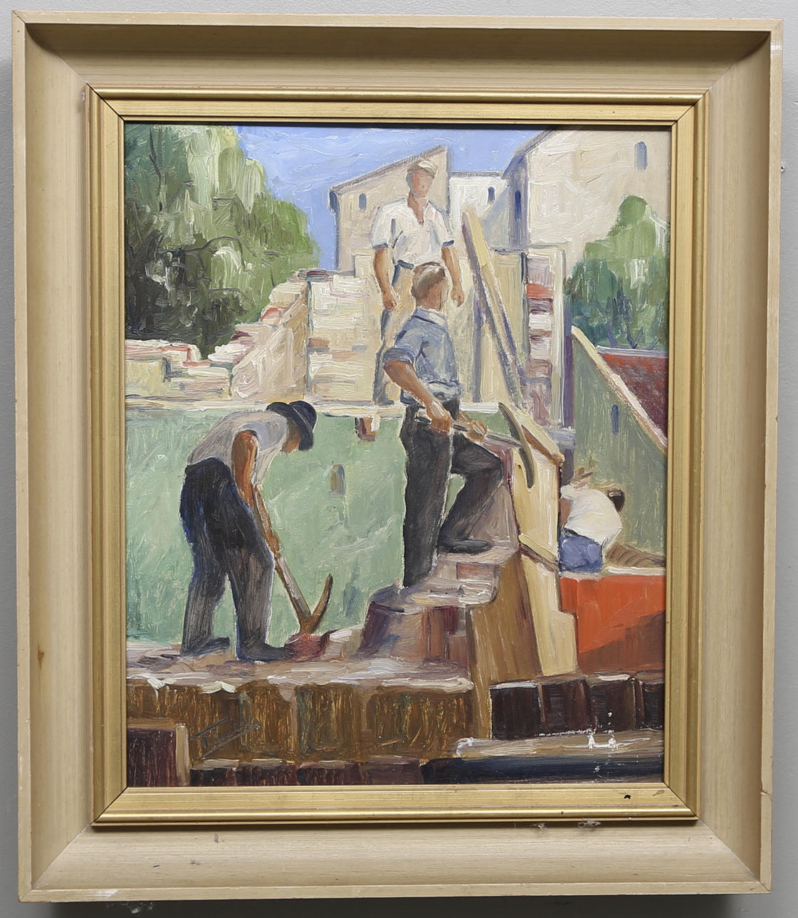 OIDENTIFIERAD KONSTNÄR. Arbetare. Olja på pannå. Signerad.