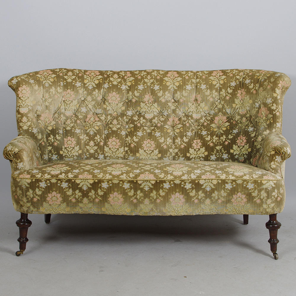 SOFFA, blommig plyschklädsel, rokokostil, sent 1800-tal.