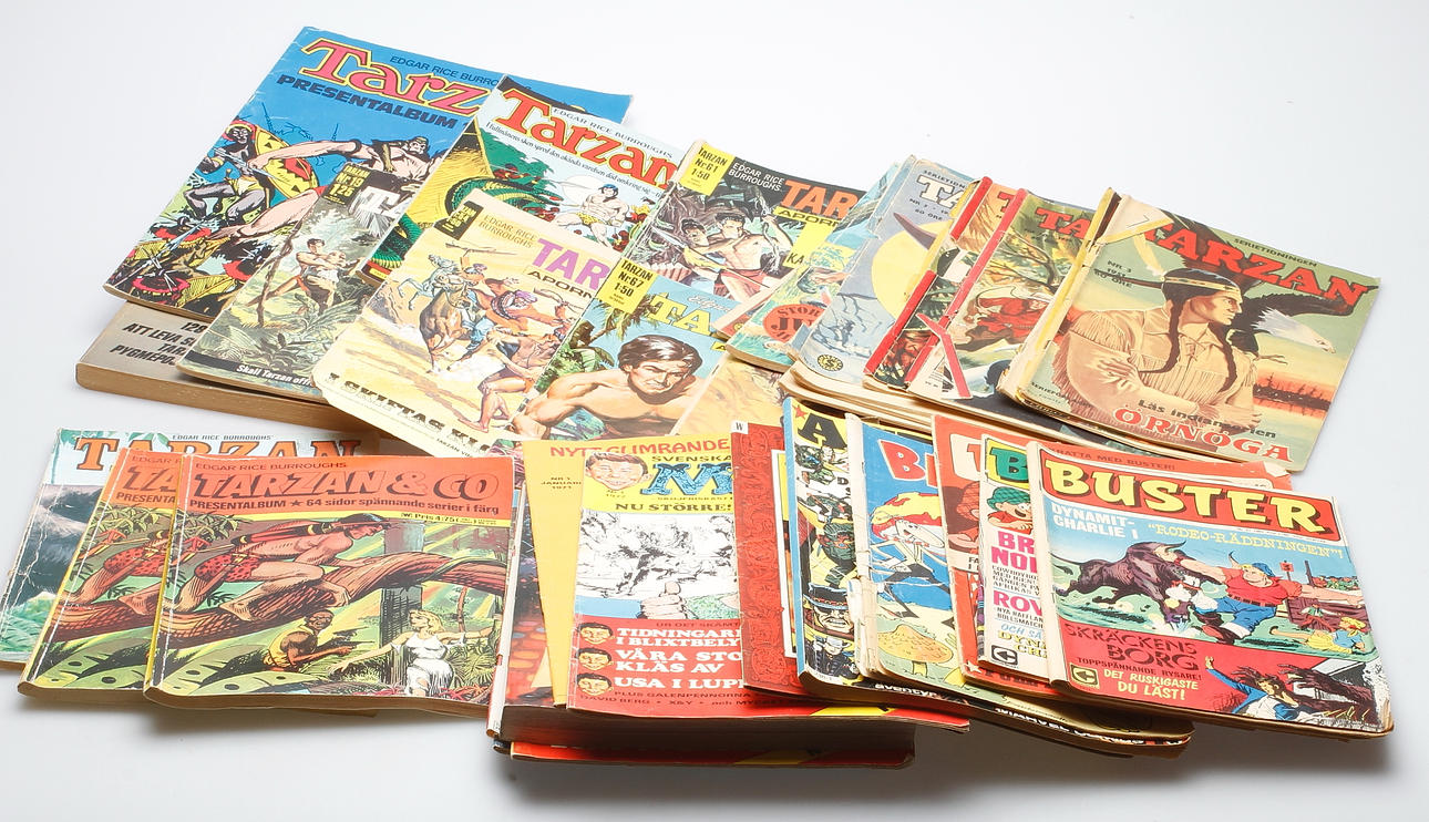 SERIETIDNINGAR, bland annat Tarzan, Buster och MAD. ca. 1952-1975.