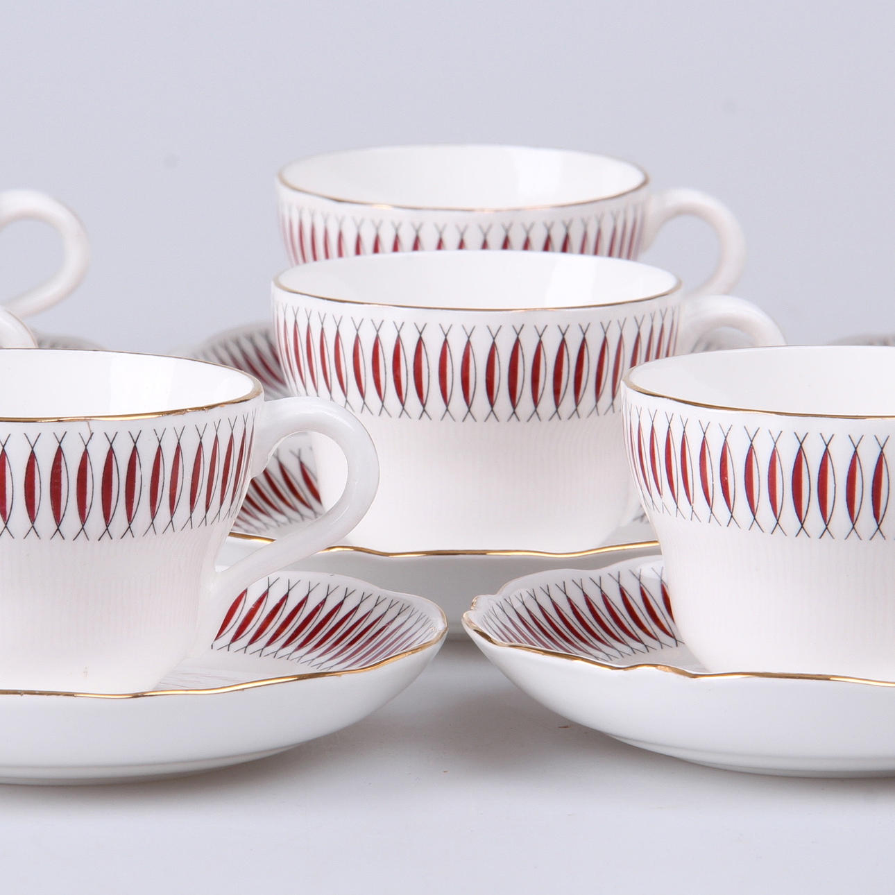 KAFFEKOPPAR, med fat, 16 delar, "Spinett", Gustavsberg, 1900-talets mitt.