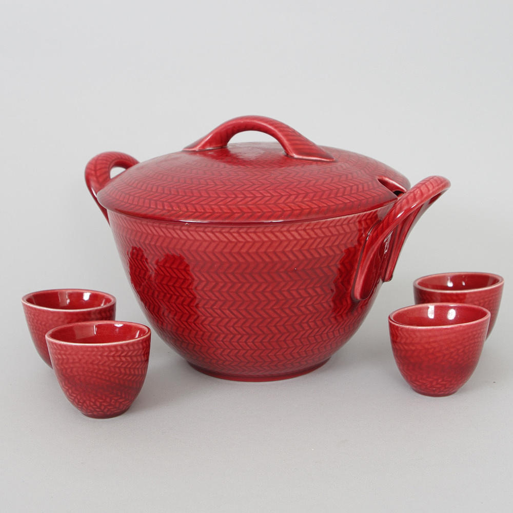 KAROTT SAMT 4 ÄGGKOPPAR, rött porslin, "Blå Eld".