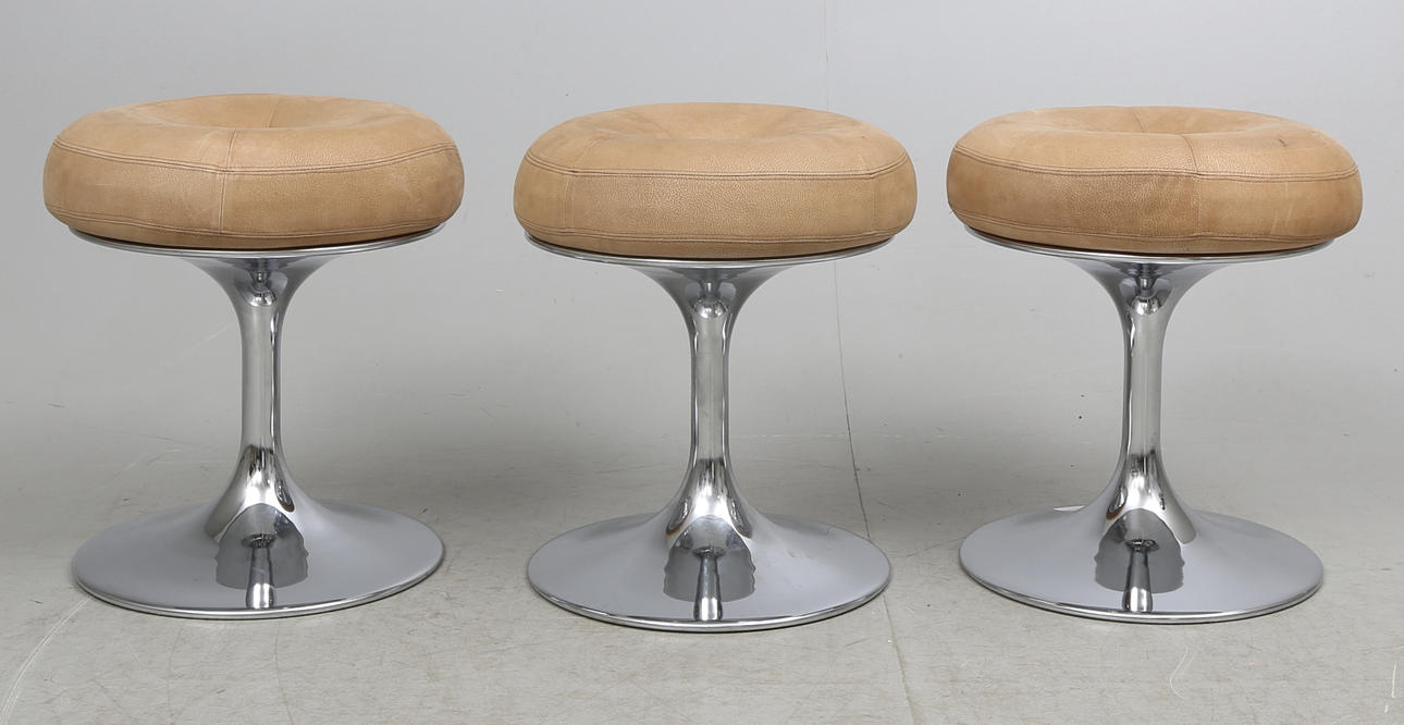 TABURETTER, 3 st, Johansson design, Markaryd 1960-70-tal.