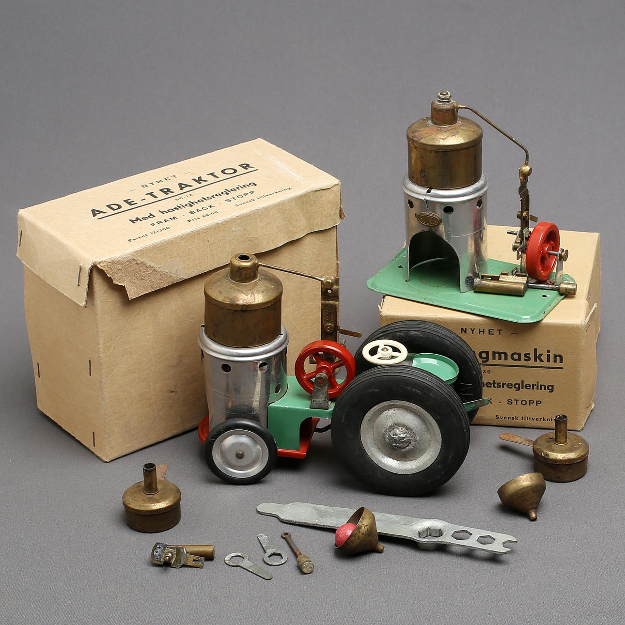 ADE TRACTOR and standing STEAM ENGINE in original boxes.