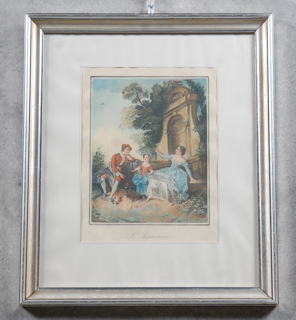 COPPER STICK, "Kite flying" hand-colored, 18th century.