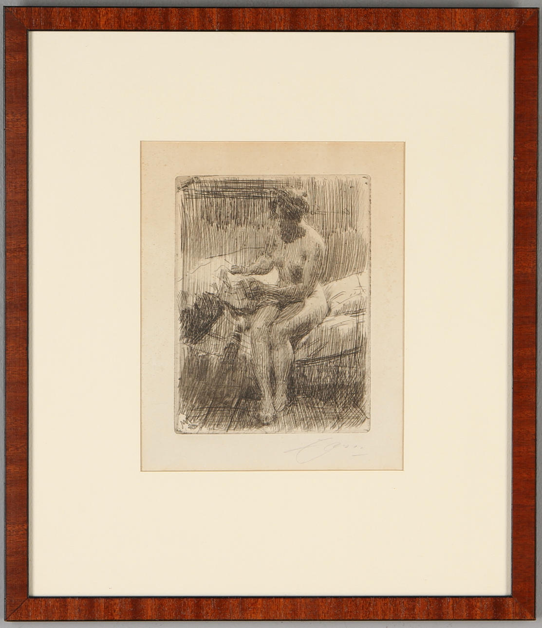 ANDERS ZORN. "Modellen läser brev", etsning, signerad.