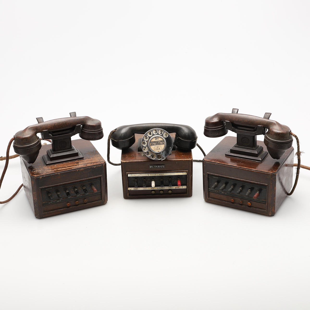 TWO VINTAGE DICTOGRAPH INTERCOM OFFICE EXCHANGE PHONES.