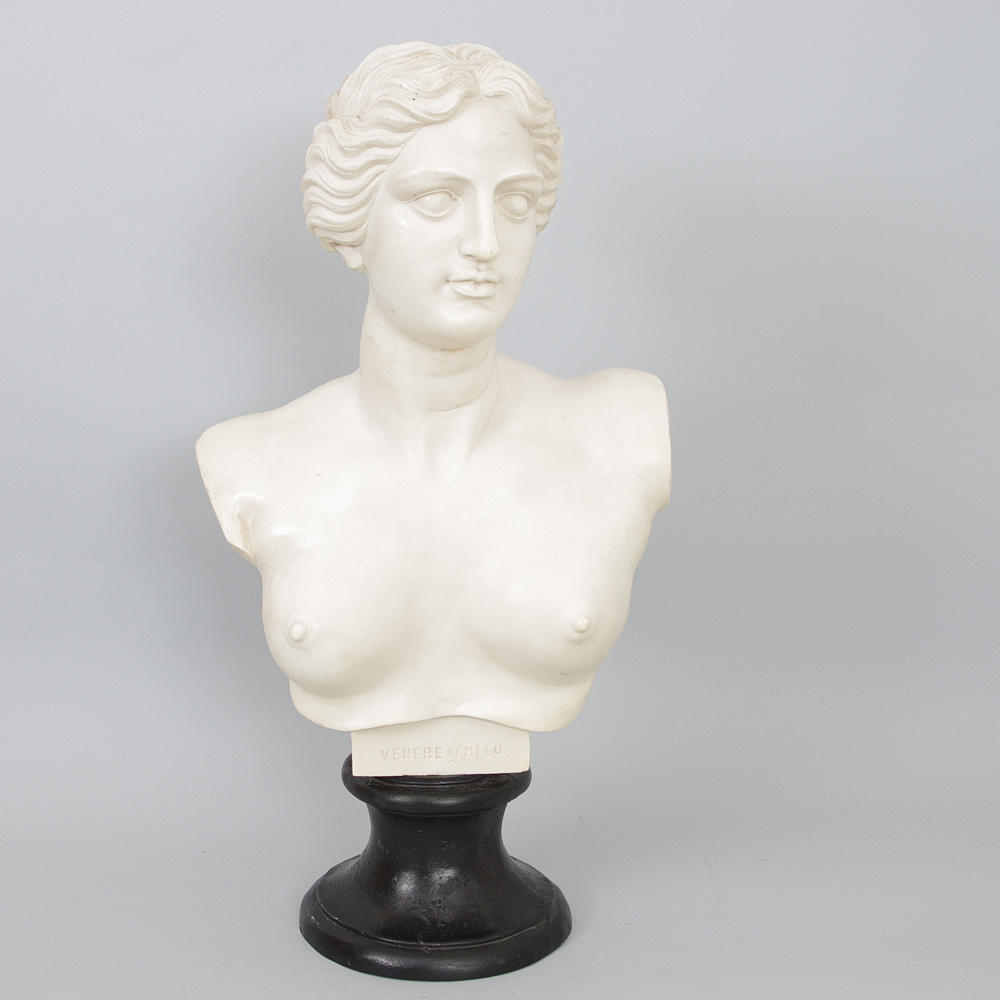 SKULPTUR, kvinnobyst, "Venus från Milo", konstmassa.
