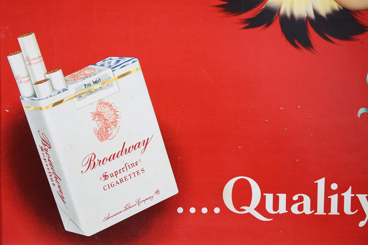ADVERTISING SIGN, cardboard, Broadway Cigarettes. Art - Other