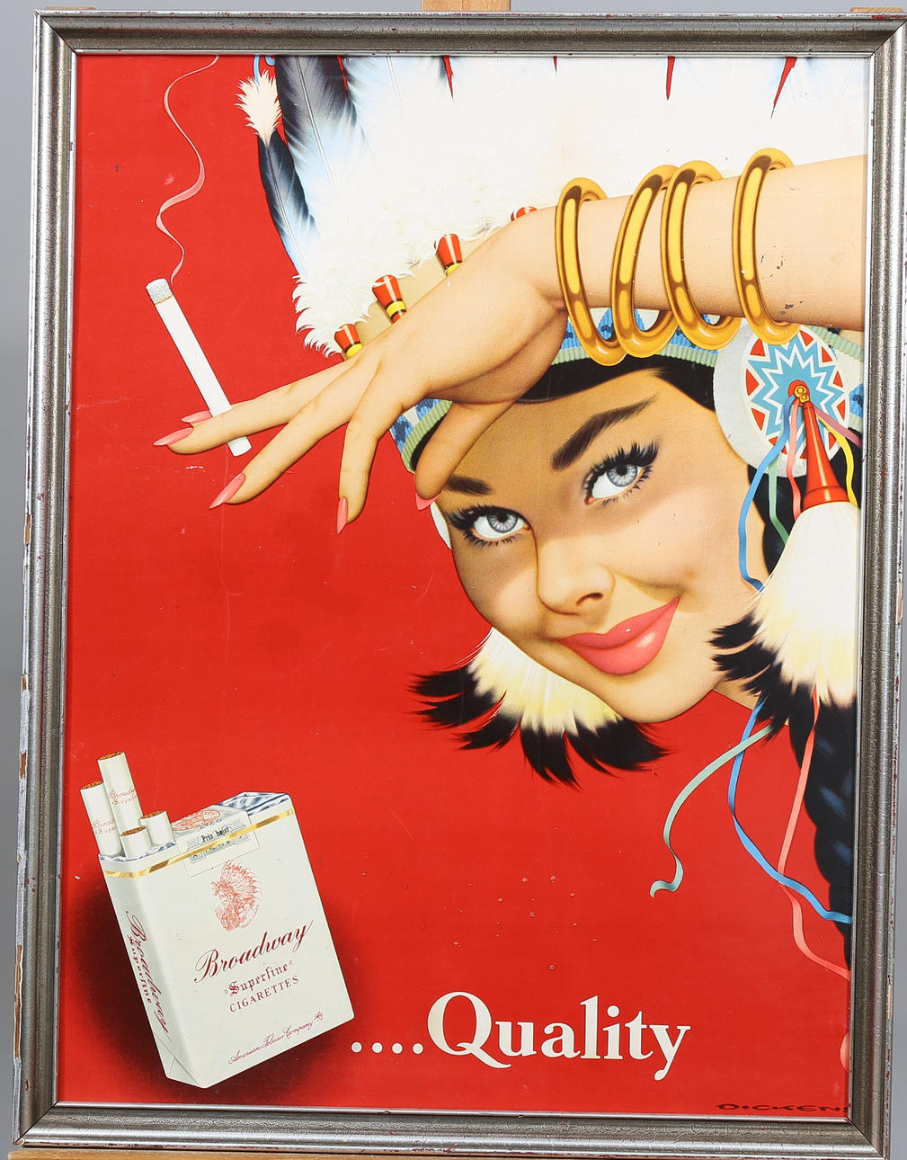 ADVERTISING SIGN, cardboard, Broadway Cigarettes. Art - Other