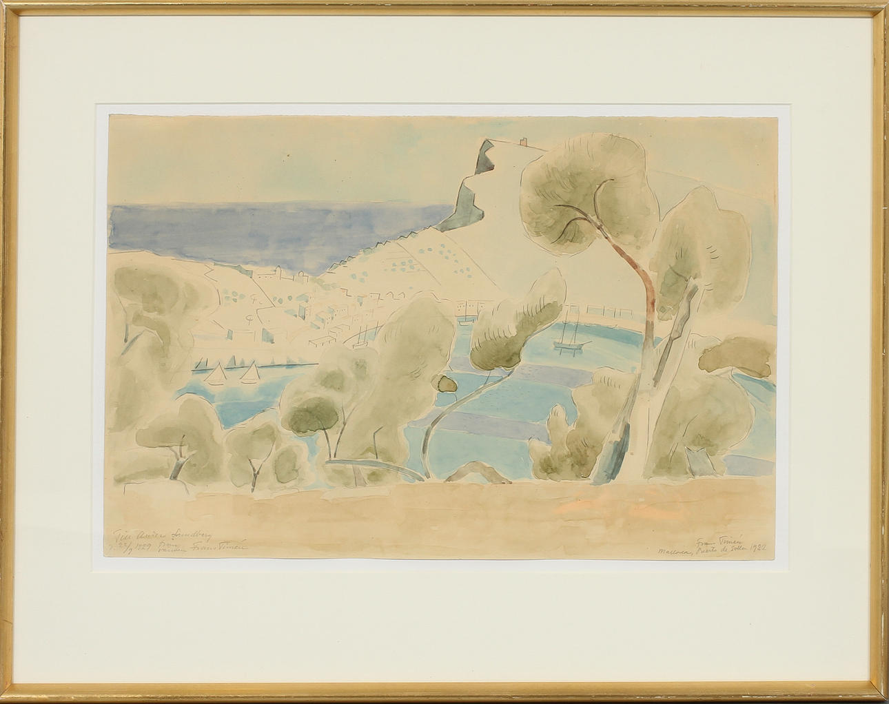 FRANS TIMÉN. Mallorca, Puerto de Soller, akvarell, sign o dat 1922.