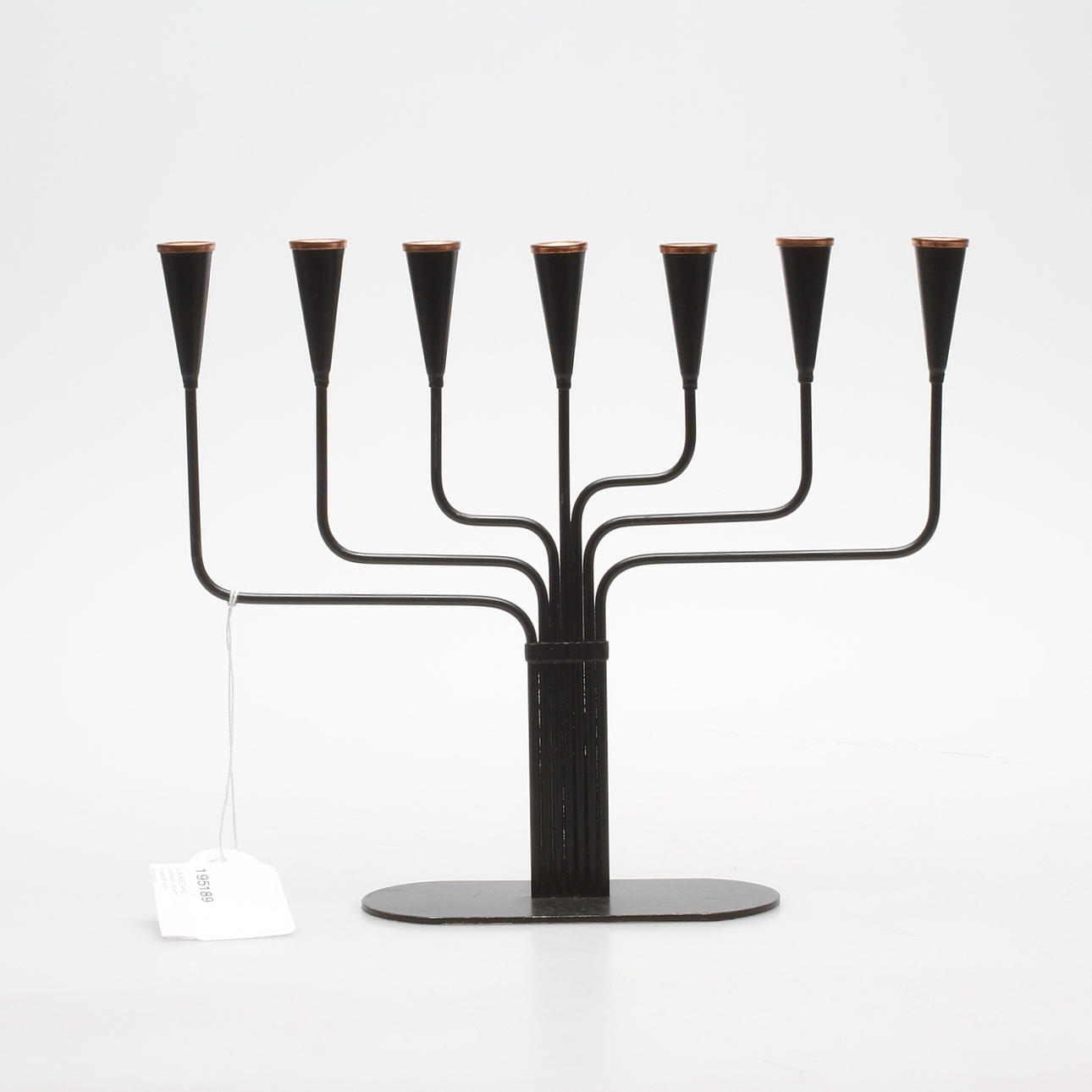 LJUSSTAKE, 7-armad, svart metall och koppar.