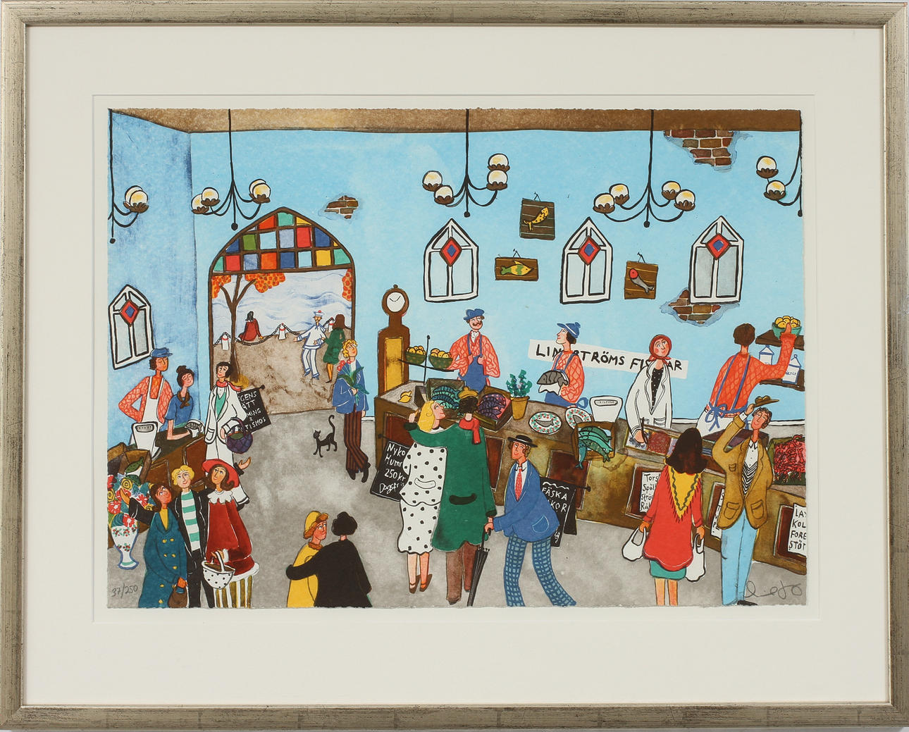 MARIKA LANG. "Feskekörka", färglitografi, signerad och numrerad 37/250.