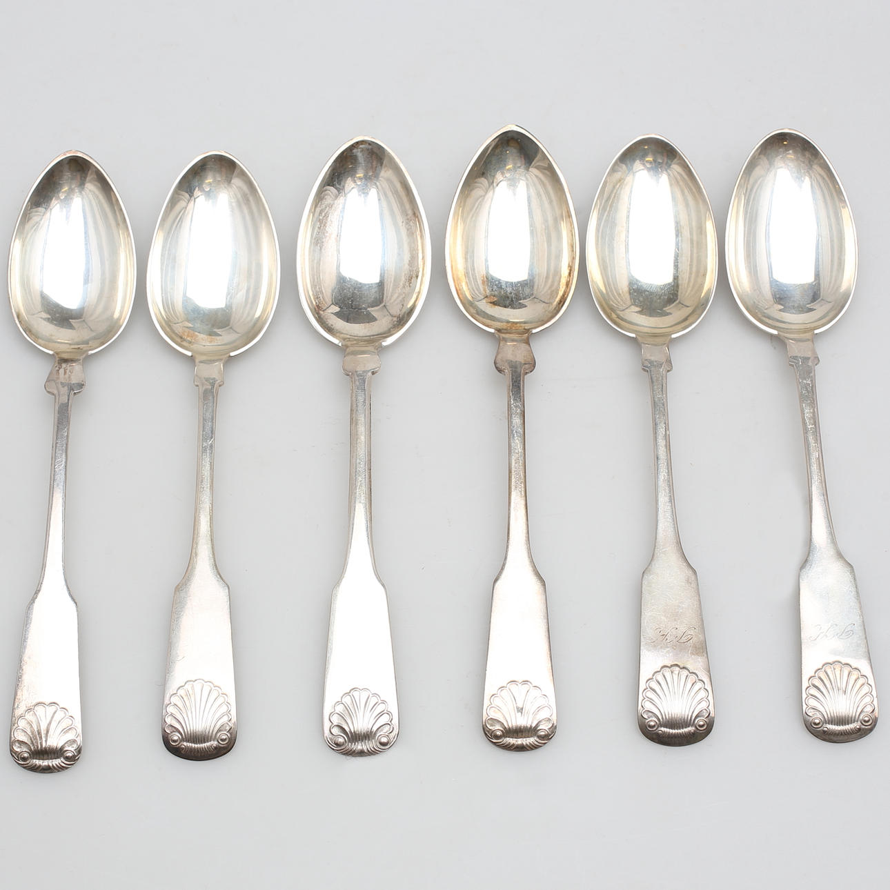 SKEDAR. 6 st. Silver. Snäckmodell. Christian F Heise. I Holm. Danmark.