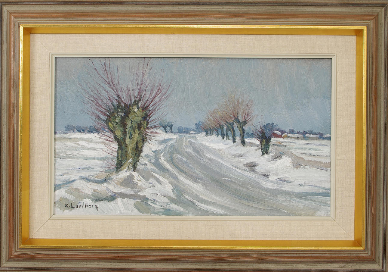 KARL LUNDBORG. Vinterlandskap med pilallé, olja på duk, signerad K. Lundborg.