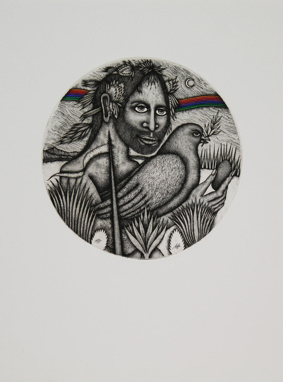 GERALD STEFFE. Man med duva och Flodhäst. Färgetsning (2). Signerade Steffe. PT resp HC.