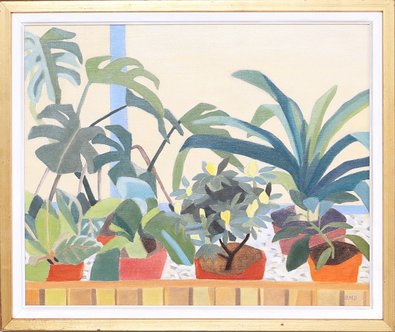 BARBRO DANIELSSON. "Blomsterfönstret", olja på duk, signerad BMD.