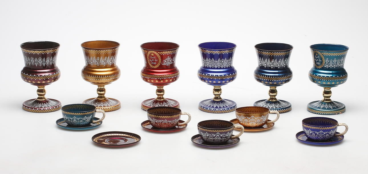 SERVISDELAR, 11 delar, emalj, Steinböck, Österrike.