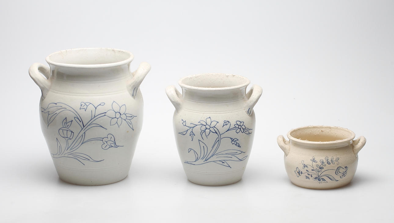 KRUKOR, 3 st, stenmassa, Gustavsberg och Rörstrand.