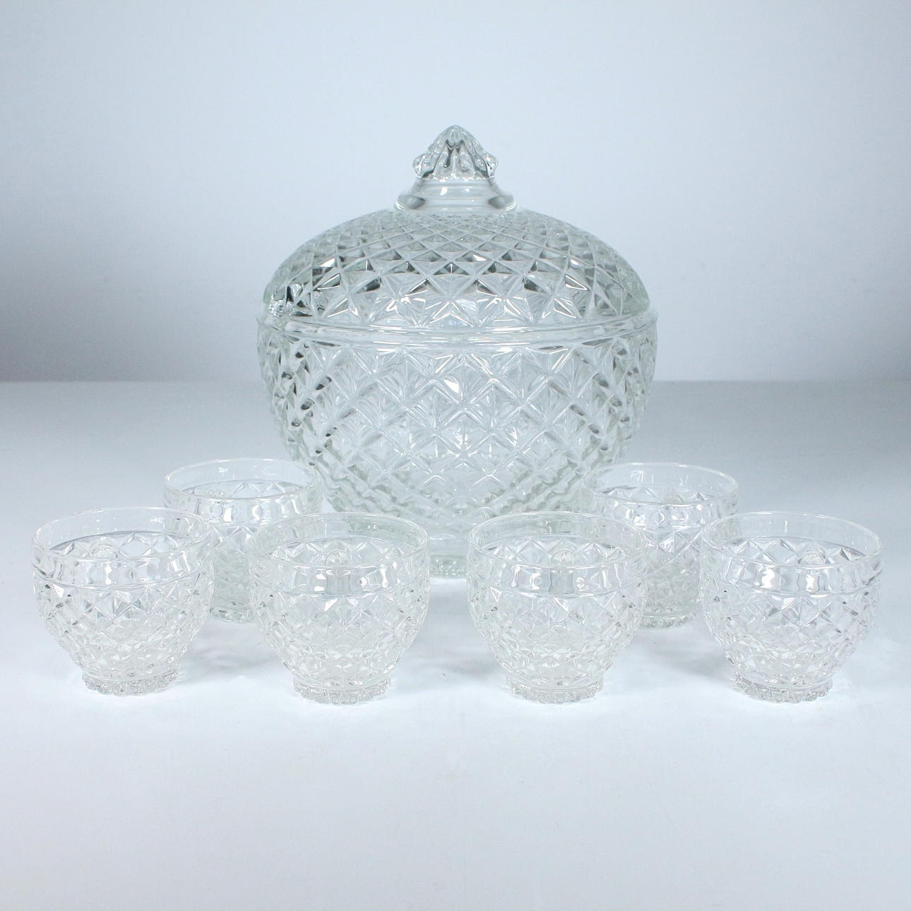 Bowle-Set, Glas, Bleikristall, mit 6 Gläsern.
