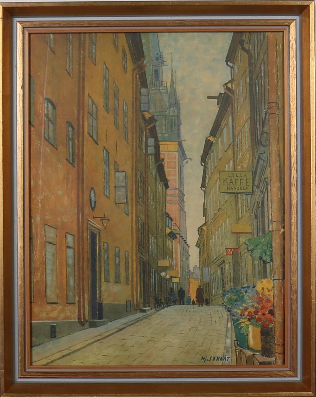 HJALMAR STRÅÅT. Tyska brinken, Stockholm. Akvarell. Signerad Hj Strååt.