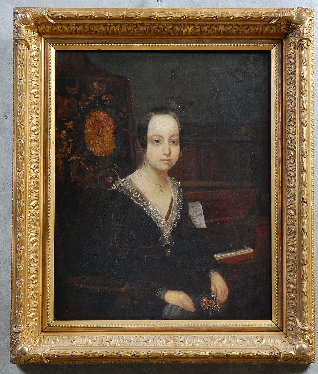 OIDENTIFIERAD KONSTNÄR. olja uppdodrad på duk, 1800-tal, otydligt signerad.