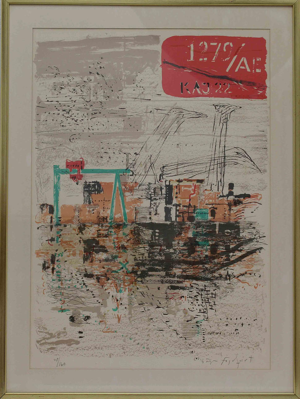 JÖRGEN FOGELQUIST. Kockumskranen i Malmö. Färglitografi. Signerad. 38/160.