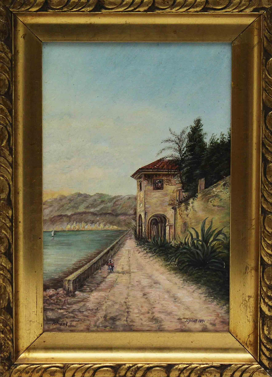 OKÄND KONSTNÄR,1800-TALET. Sydländskt motiv. Olja på duk. Sign Ilfeldt och dat 1891.