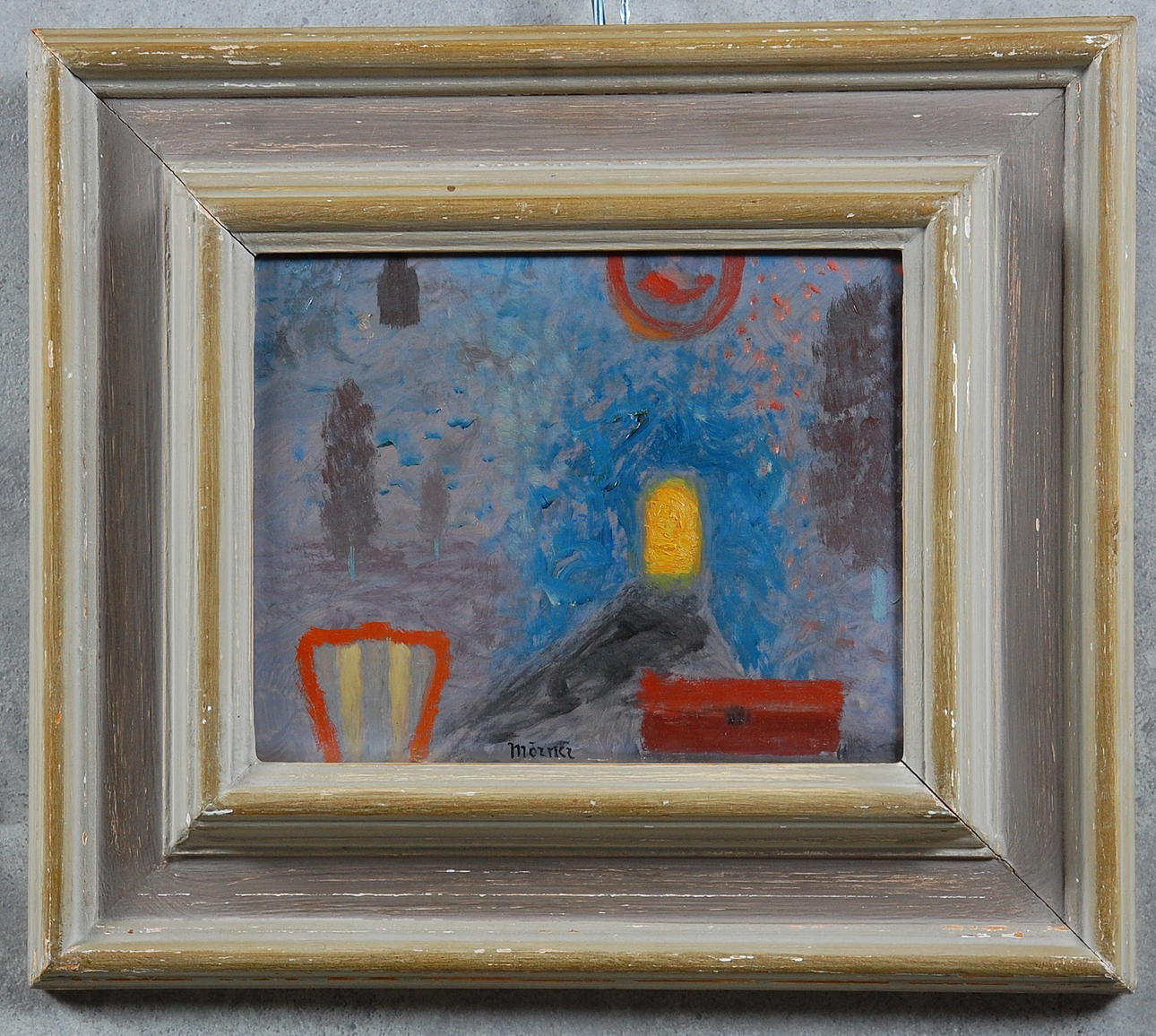 STELLAN MÖRNER. 1876-1979, " Det skymmer kring min barndoms långa korridor " olja på pannå, signerad , daterad A tergo 1947.