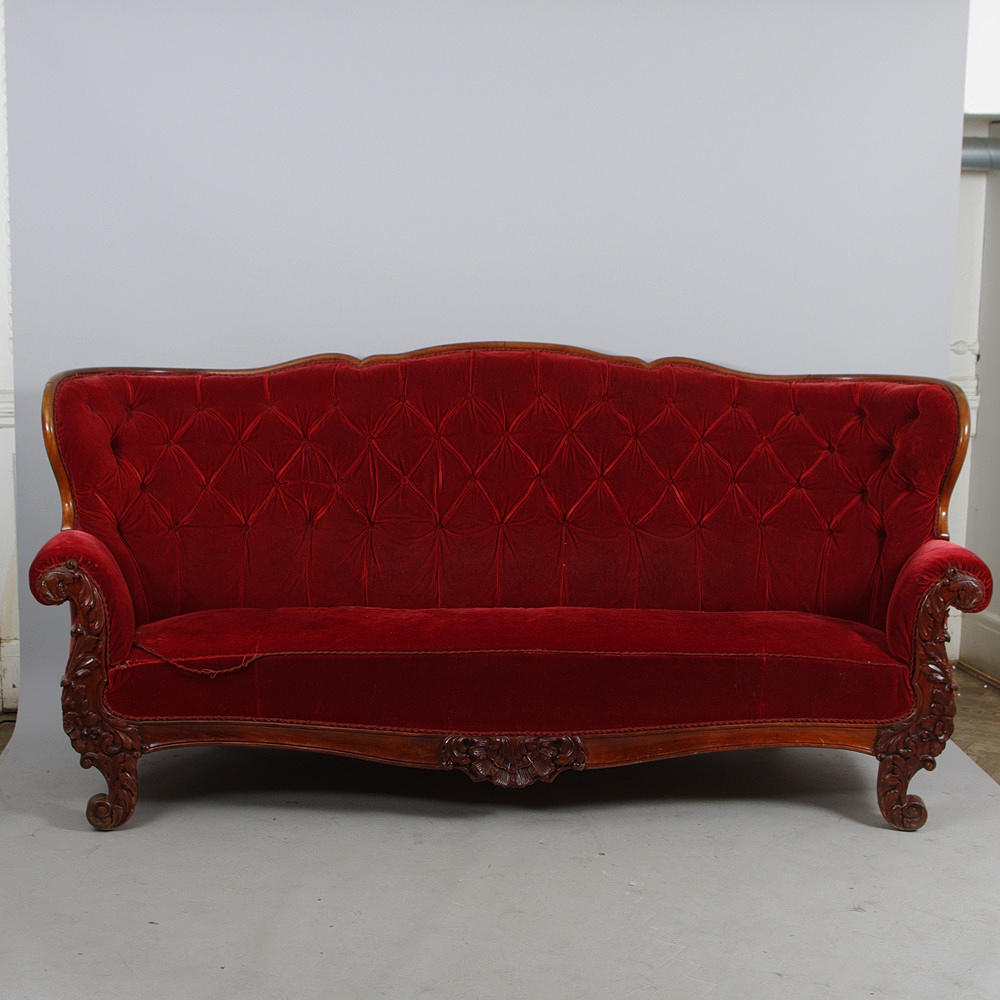 SALONGSSOFFA, mahogny/plysch, rokokostil, sent 1800-tal.