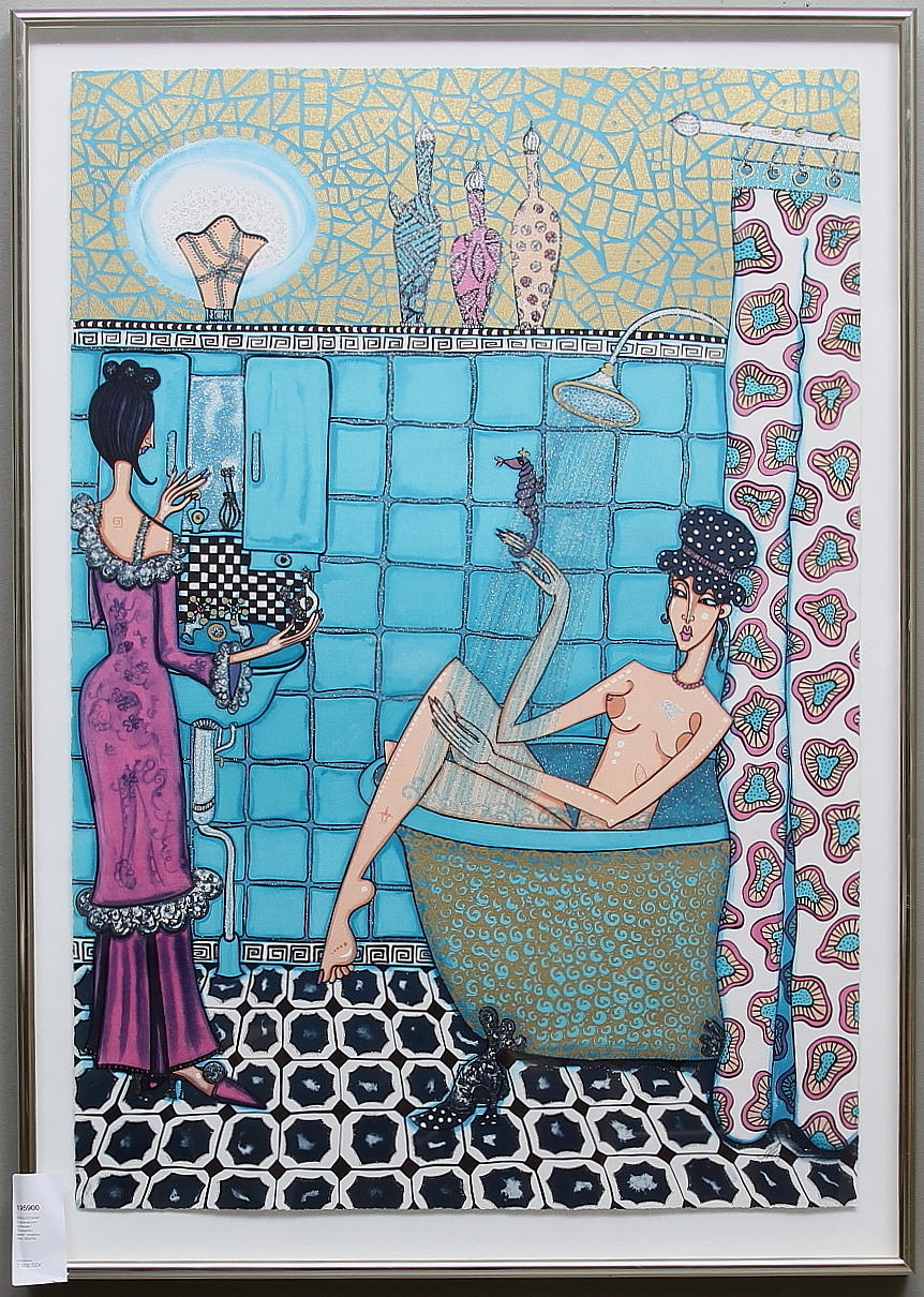 FÄRGLITOGRAFI, signerad och numrerad, "Sussanna i badet", Angelica Wiik, 163/250.