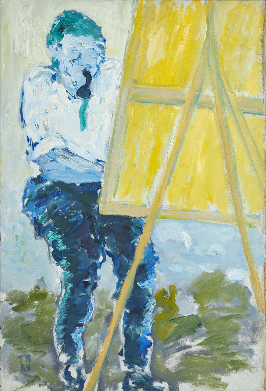 TORSTEN BERGMARK. Oil on canvas, motif of painting figure with easel, signed and dated 1964.