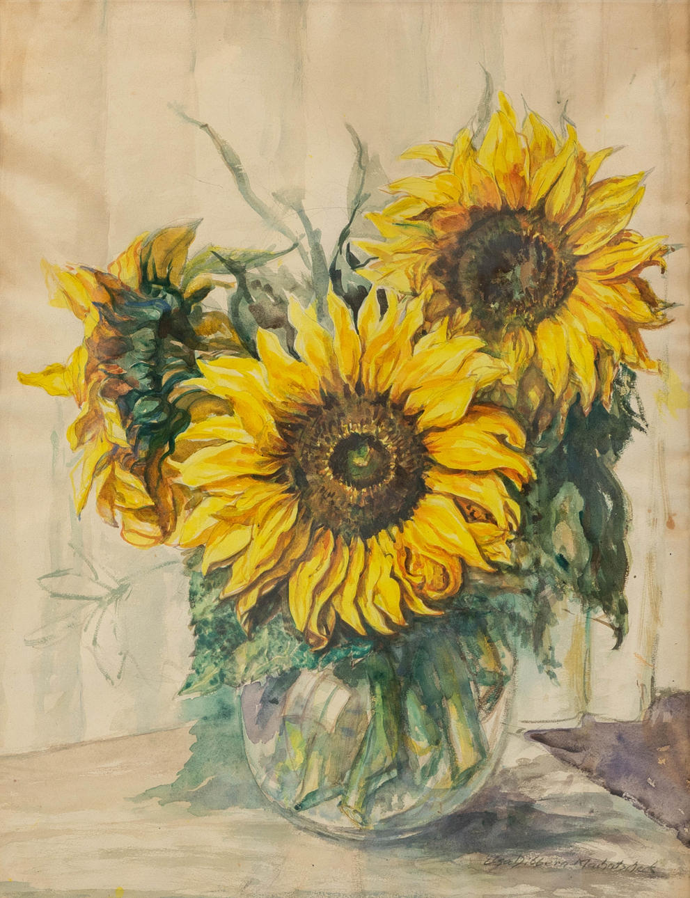 ELSA DIBBERN MACHATSCHECK. Sunflowers in a vase.