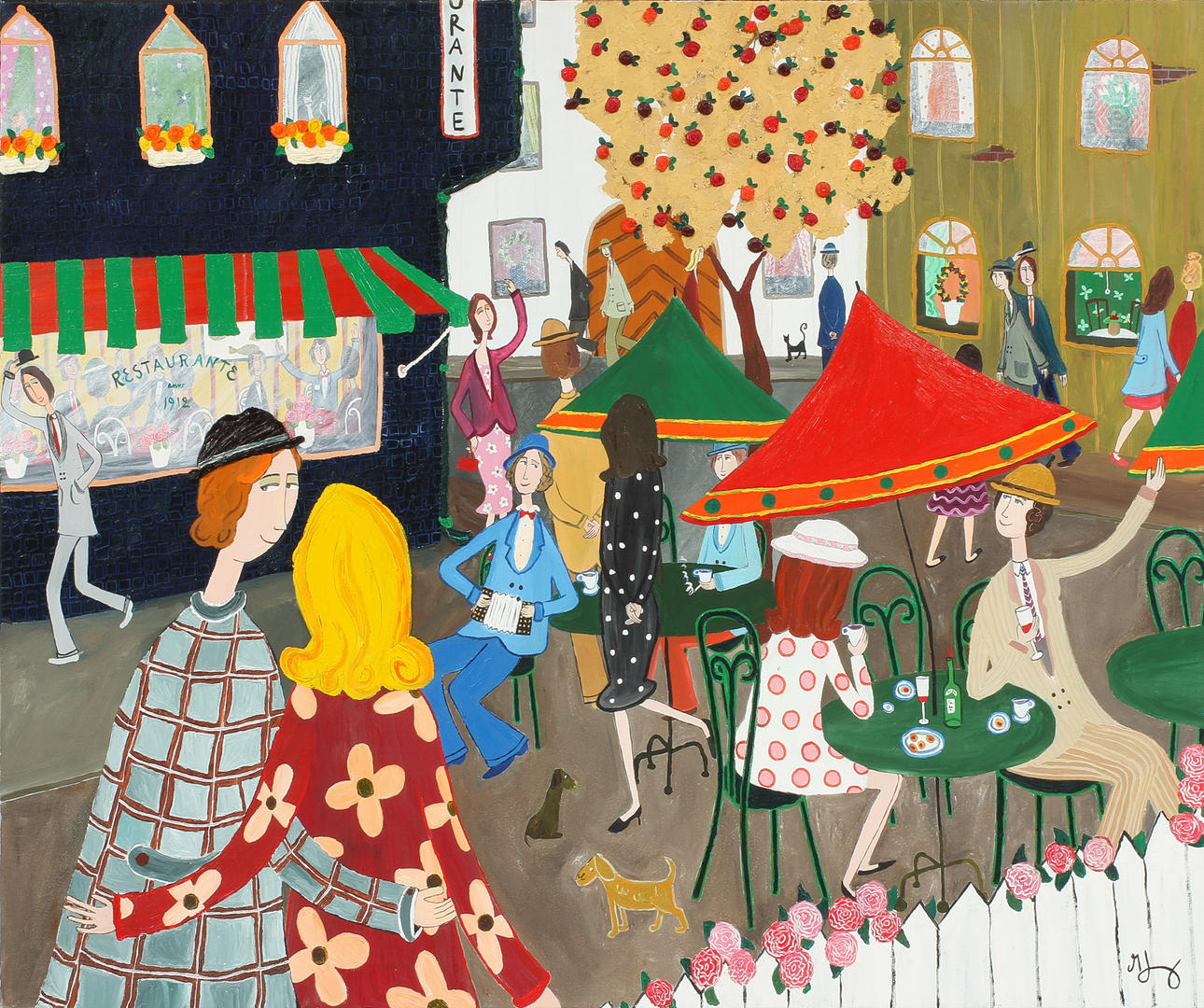 MARIKA LANG. Caféliv. Olja på duk, signerad.