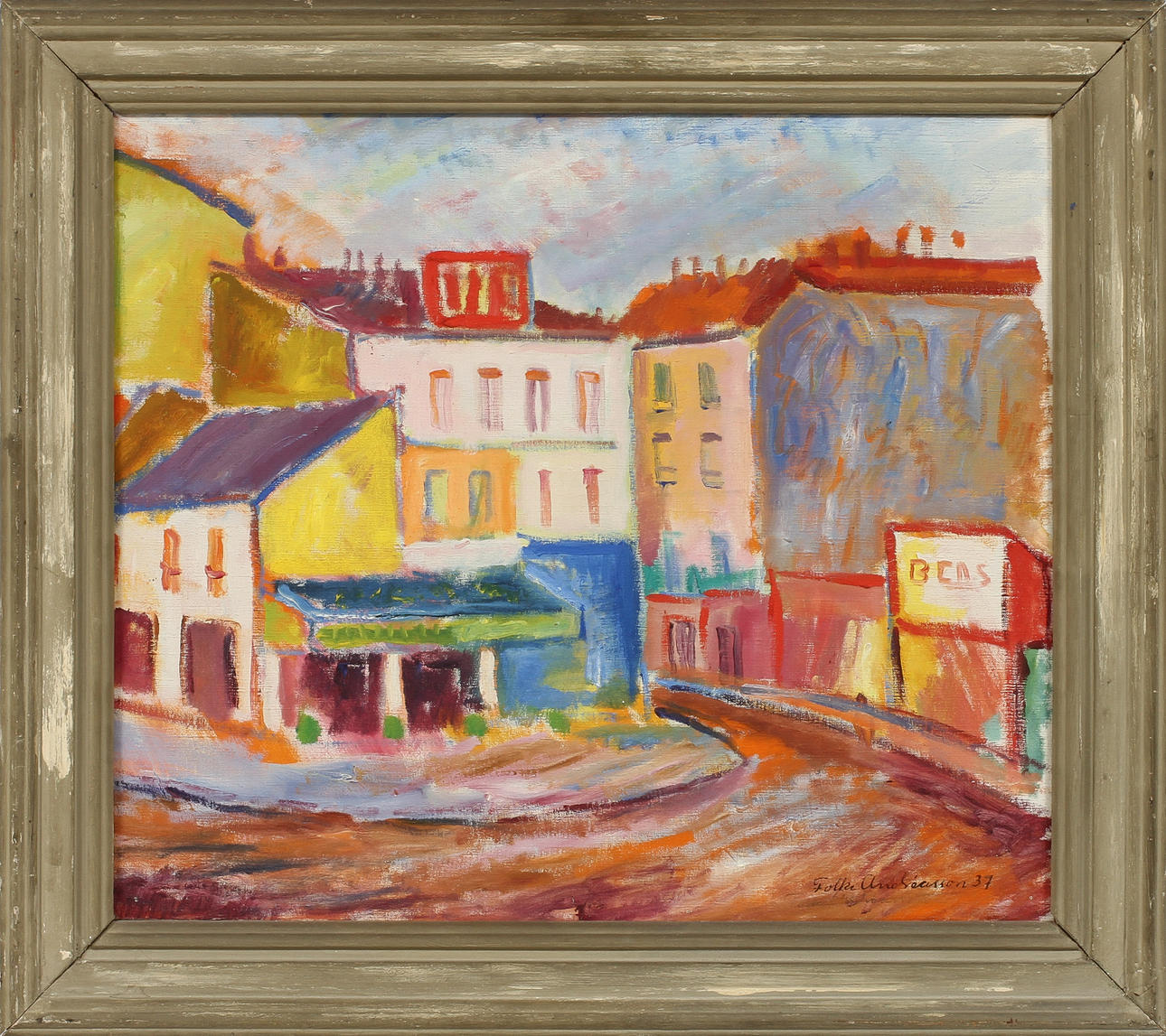 FOLKE ANDRÉASSON. Stadsmotiv, Olja på duk, signerad och daterad 37.