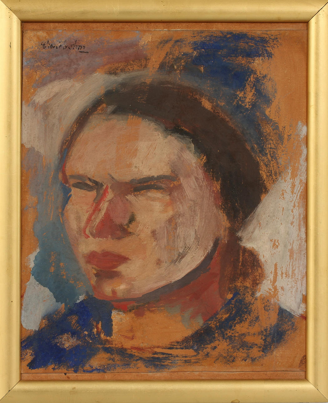 SIXTEN LUNDBOHM. Porträtt.Olja på pappannå, signerad.