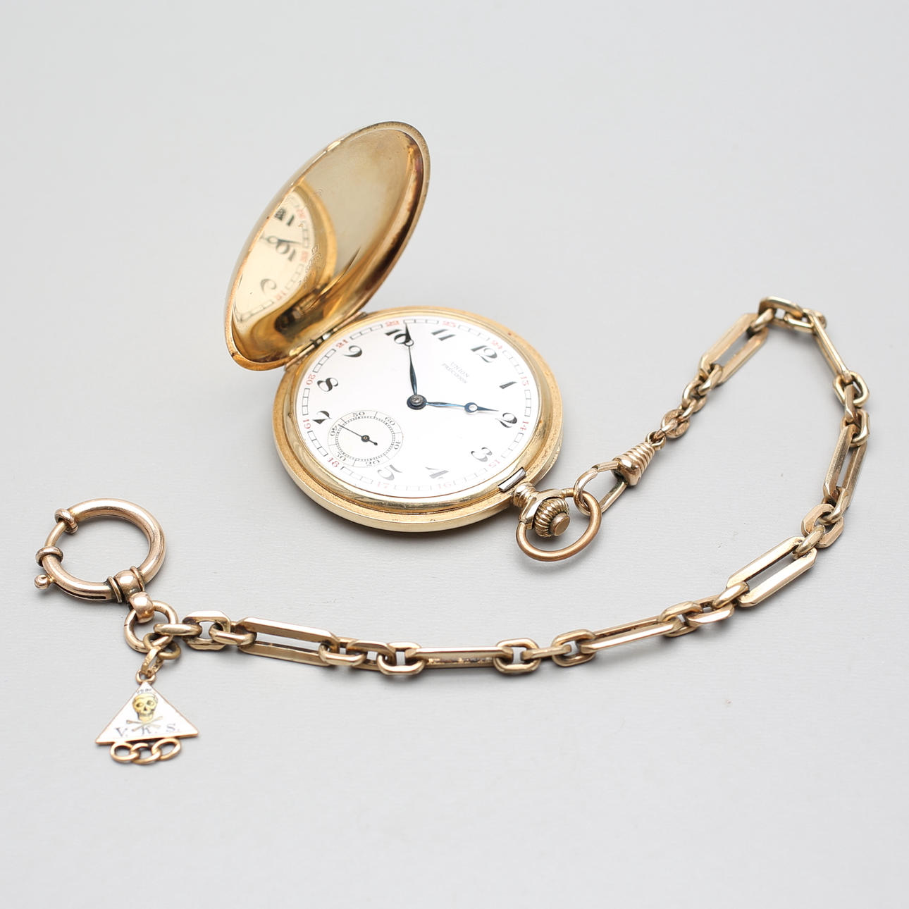 FICKUR, savonett, 14k guld, Union précision, vikt utan kedja 73 gram.