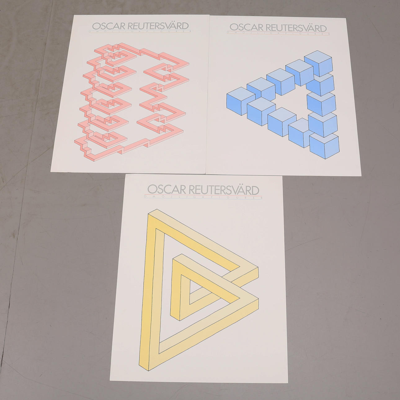 POSTER, 3 pcs, Oscar Reuterswärd, "Impossible Figures".