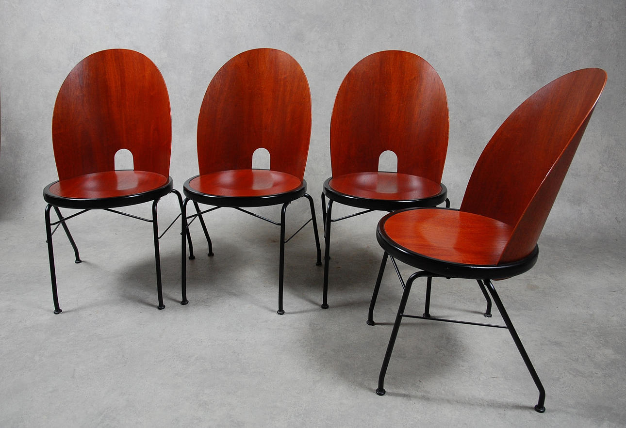 BÖRGE LINDAU. 1932-1999, stolar, 4 st, Blå Station Åhus, Oblado modell " Jazz ".