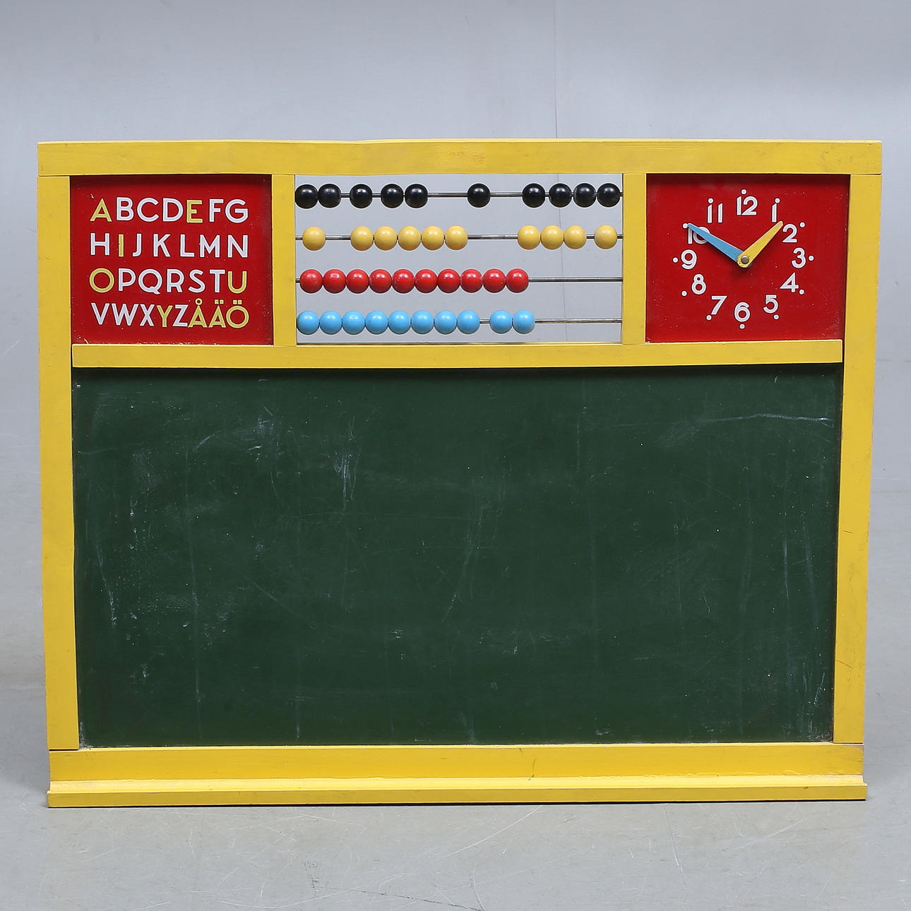 STAINBOARD, with abacus and clock, possibly Brio, mid 20th century.