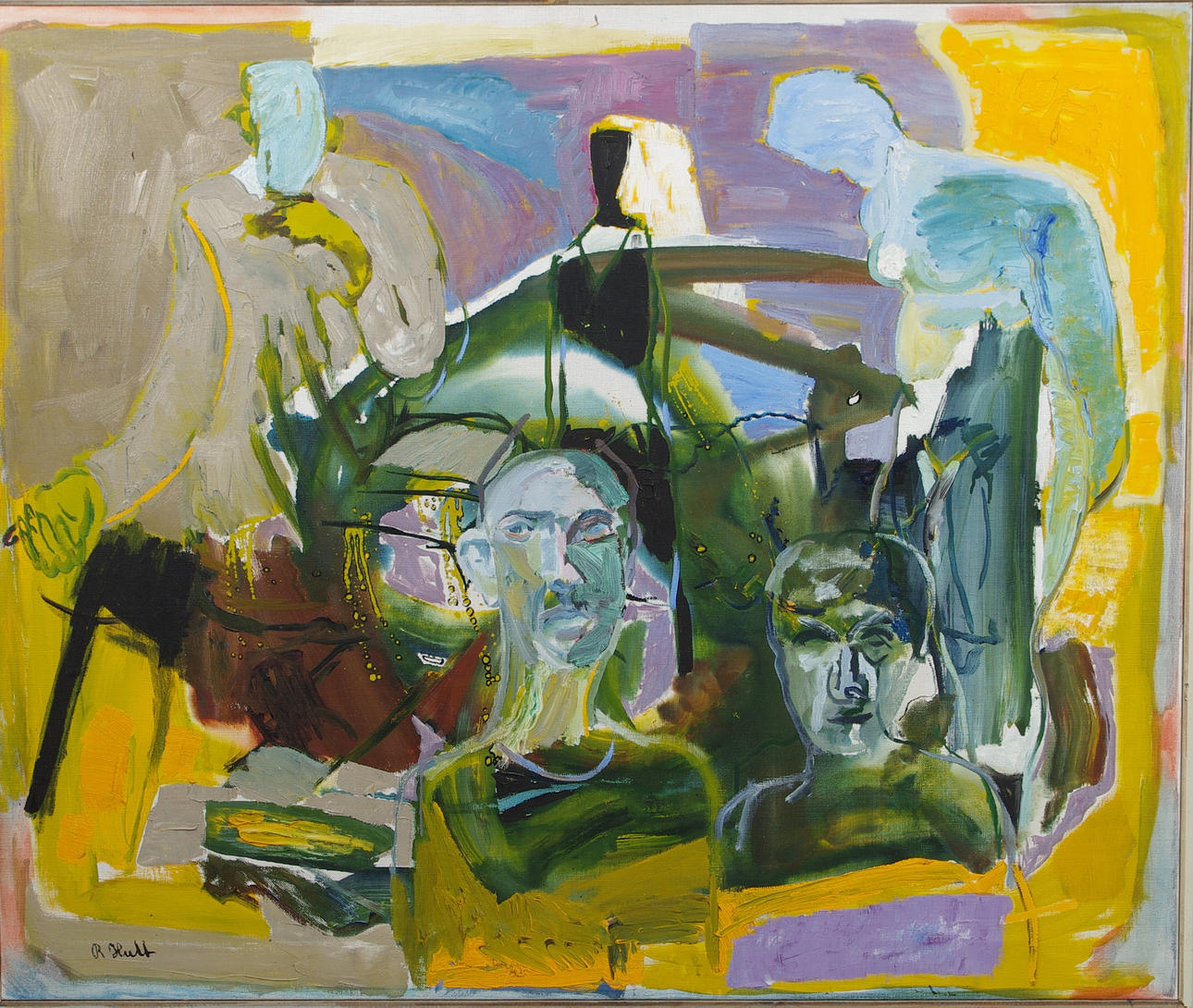 RAGNAR HULT. Komposition med ansikte, olja på duk, signerad R. Hult.