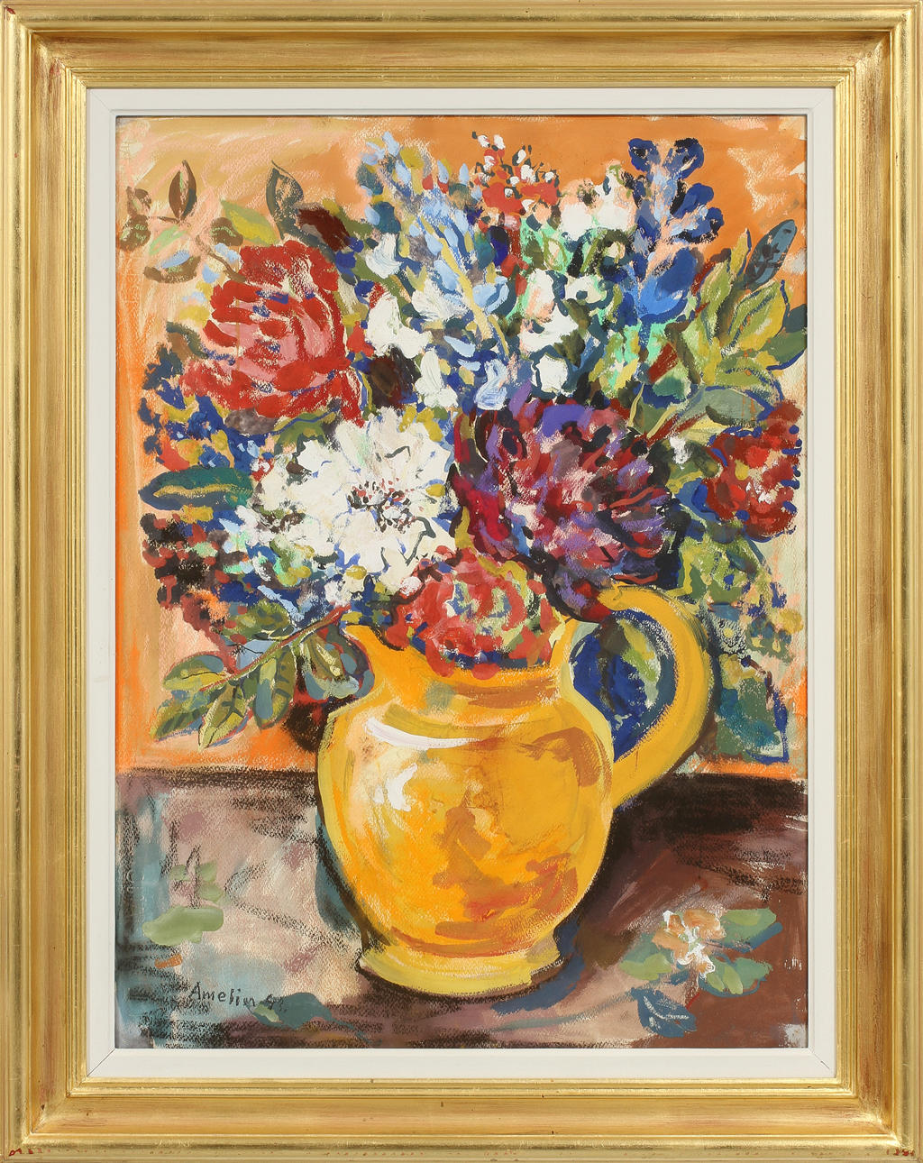 ALBIN AMELIN (1902-1975). Blomsterstilleben. Gouache.