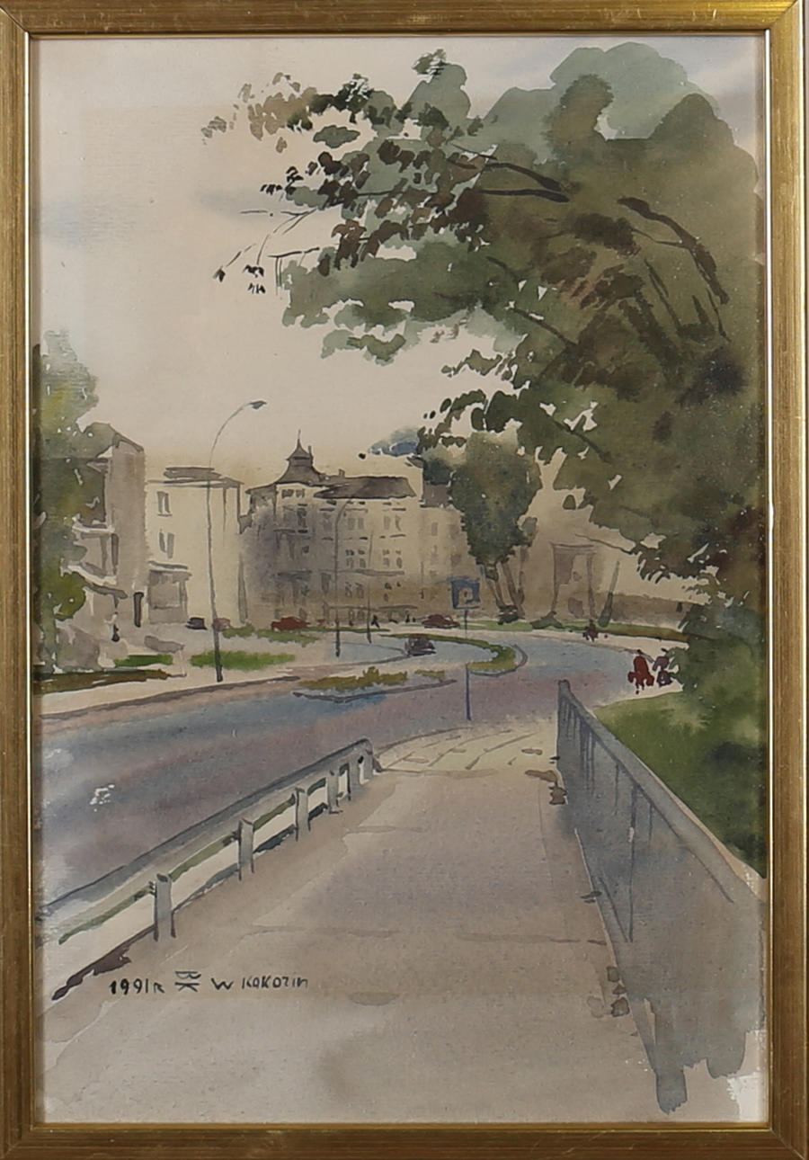 AKVARELL. Stadsbild. Signerad. Daterad 1991. Okänd rysk konstnär ?.