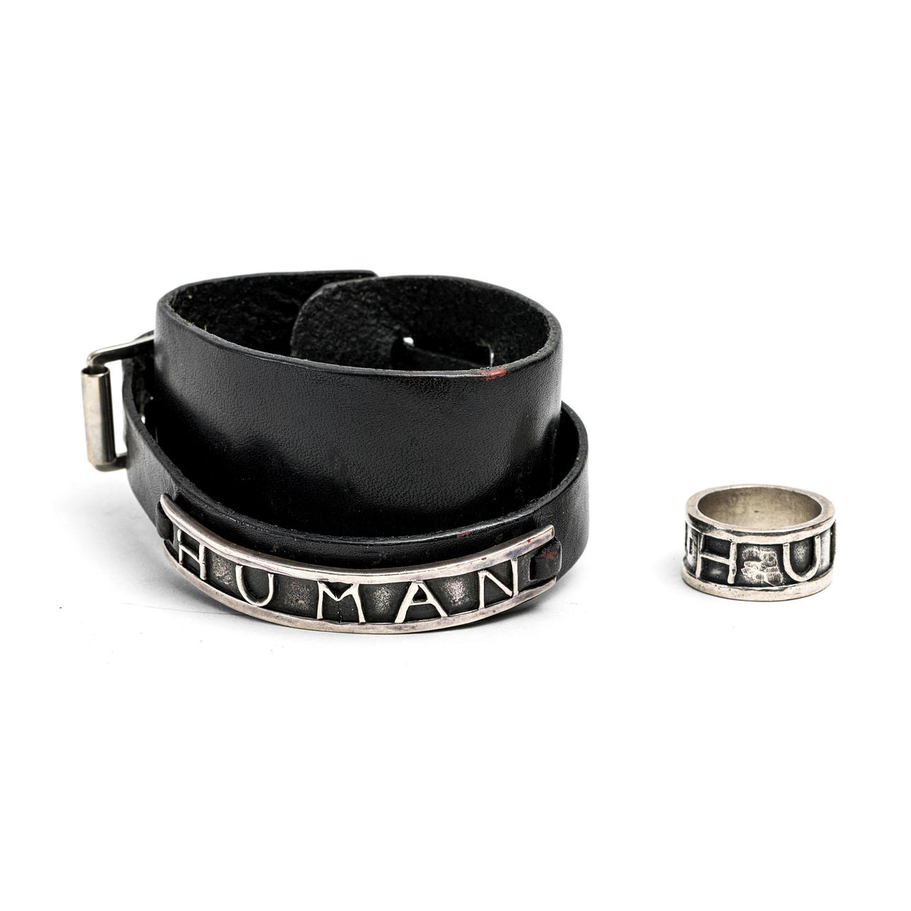 EFVA ATTLING, ring samt armband med läder, "Human", silver.