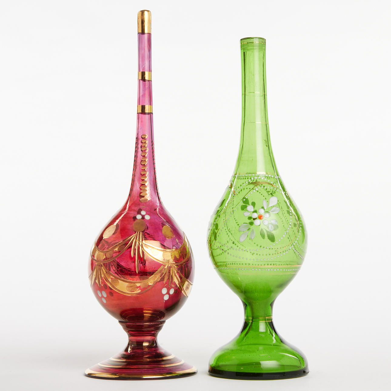 BOTELLAS DE PERFUME, 2 uds., probablemente Túnez, mediados del siglo XX.