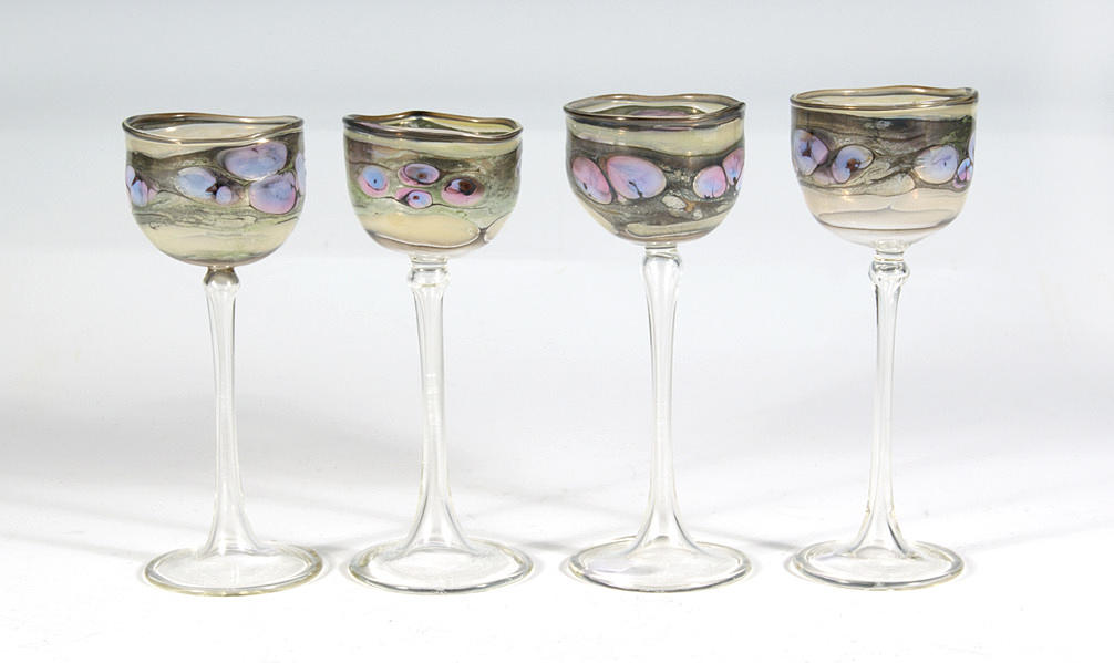 LIKÖRGLAS, 4 st, glas studio Pavel Molnár, sannolikt 1980-tal.