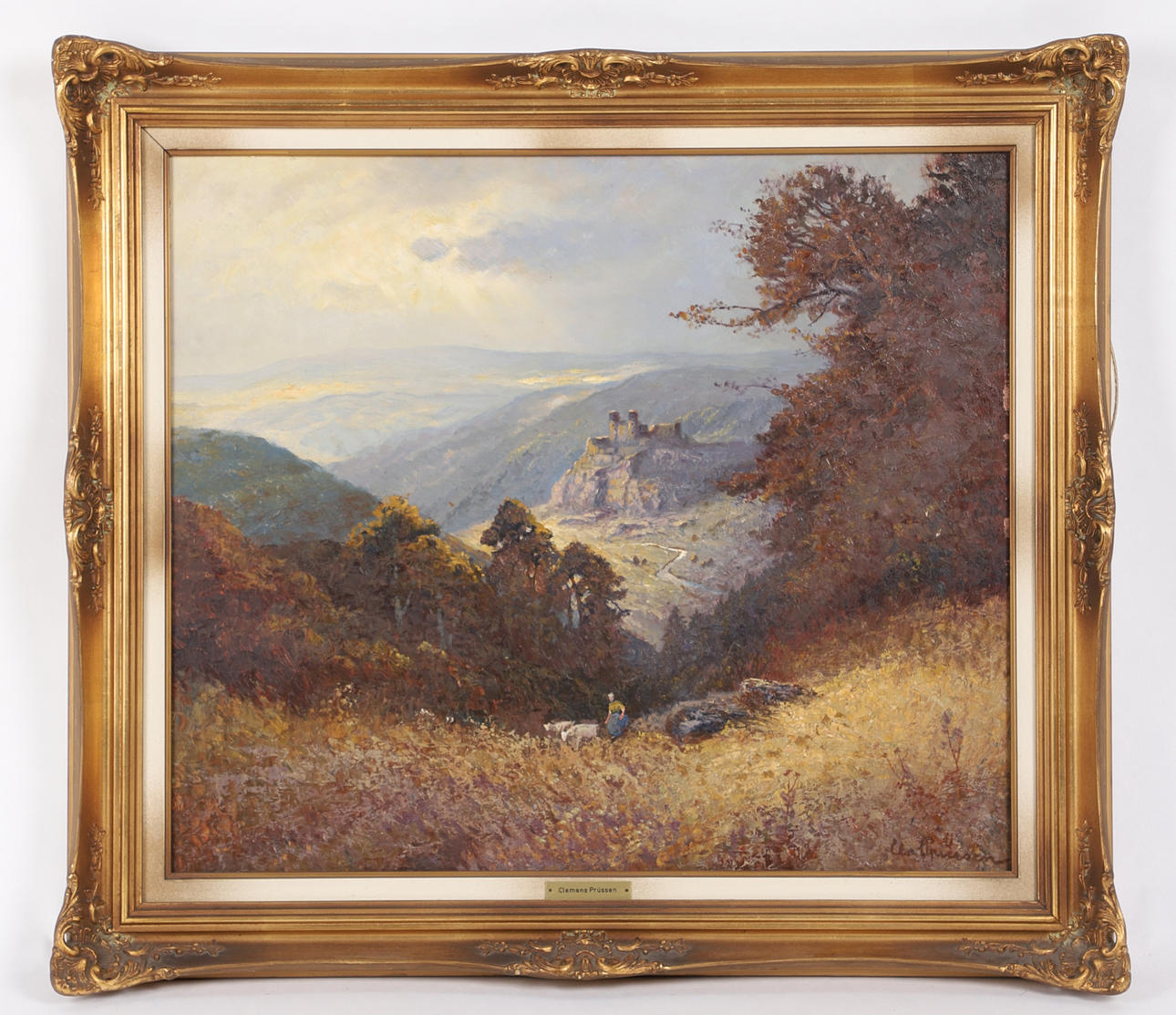 CLEMENS PRÜSSEN. Maleri, marklandskab med slot.