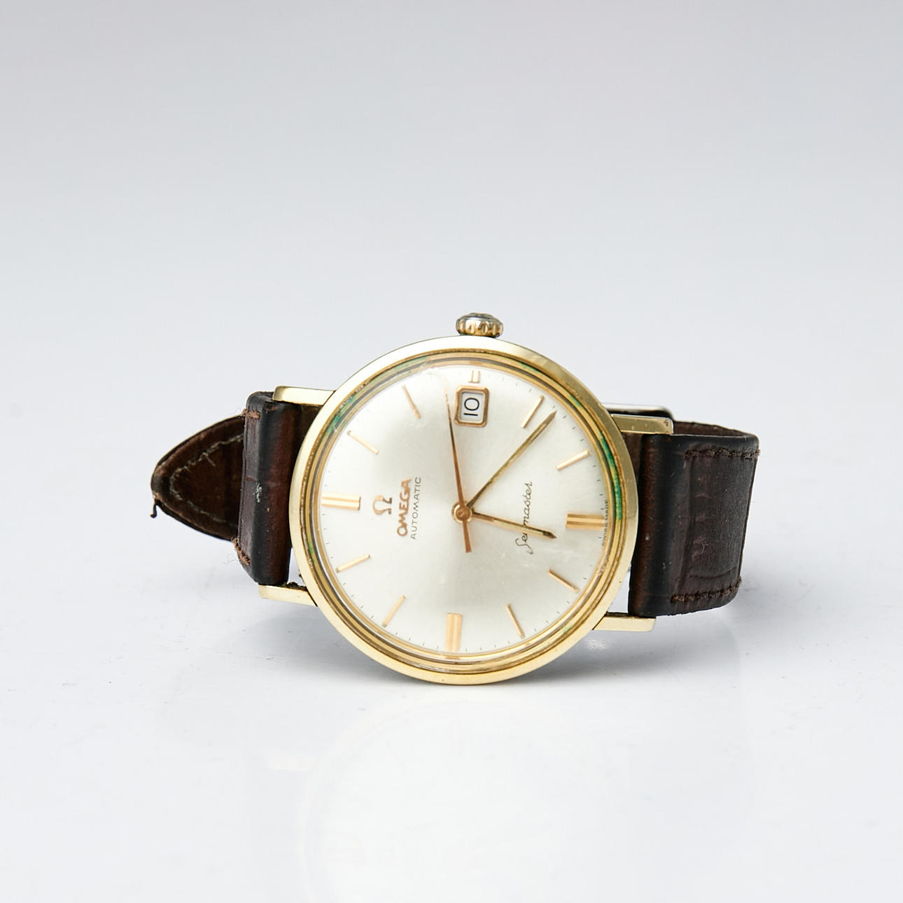 OMEGA, Seamaster, wristwatch, embossed leather strap.