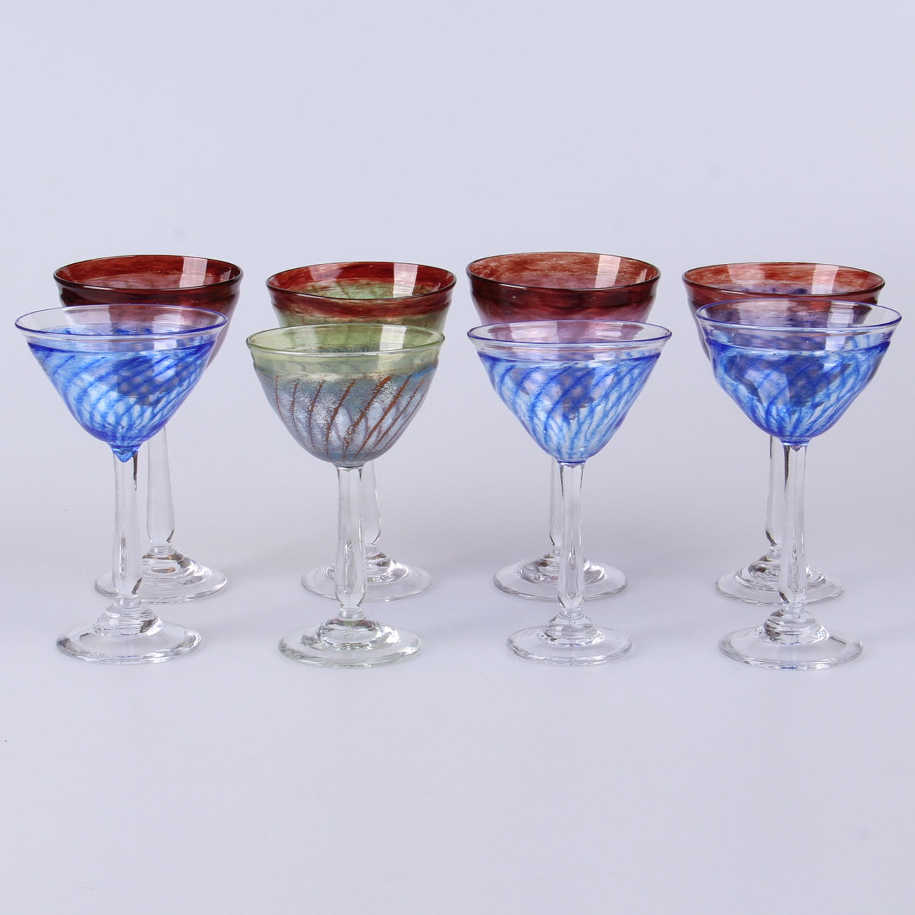 VINGLAS, 8 st. Anette Alsiö, Hammar, signerade.